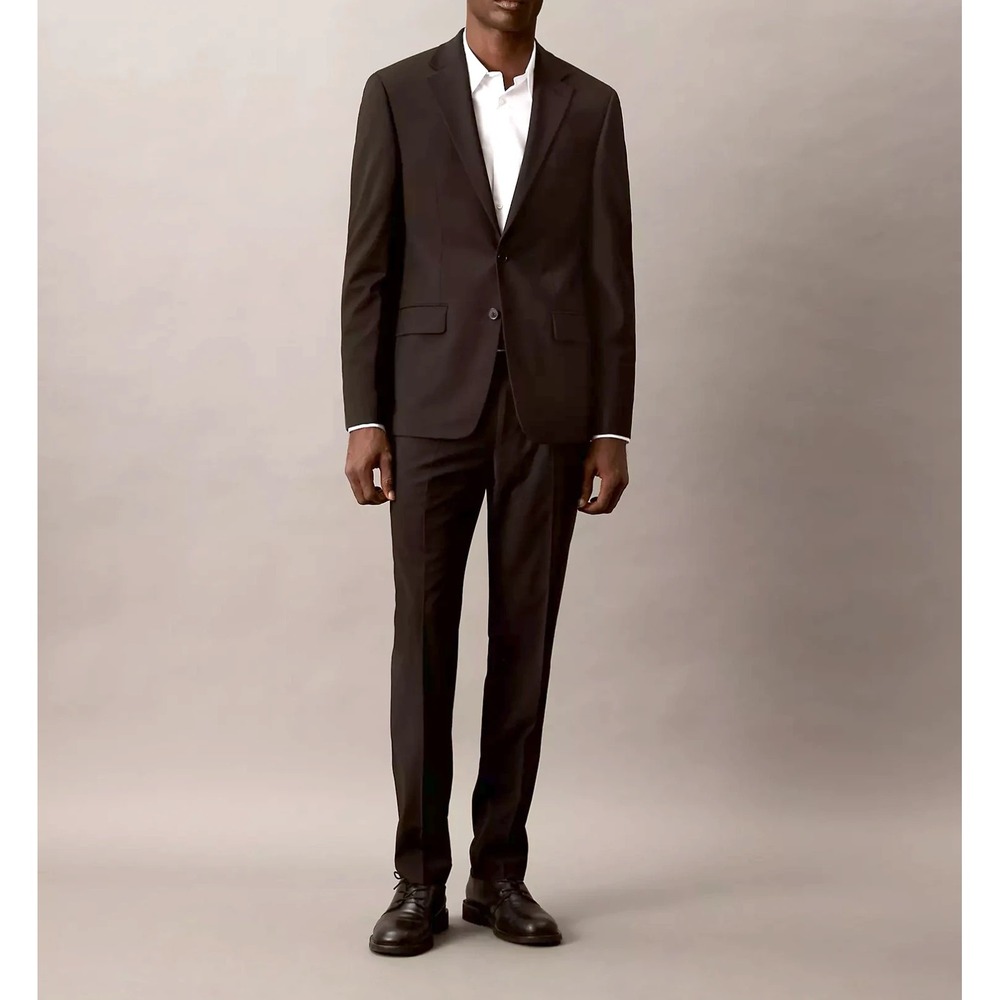 Calvin Klein Mens Slim fit 2-pc‎ Suit Jacket 40R Pants 34W 30L Black Solid Wool